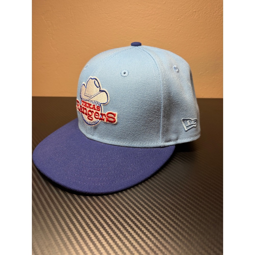 New Era Texas Rangers 59FIFTY Fitted Hat Blue 50th Anniversary Patch Size 7 3/8 - Picture 2 of 6